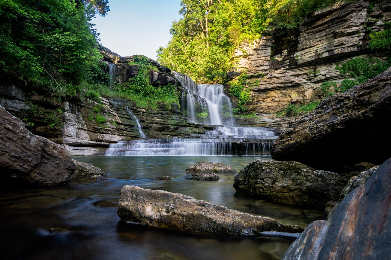 waterfall descending onto some rocks